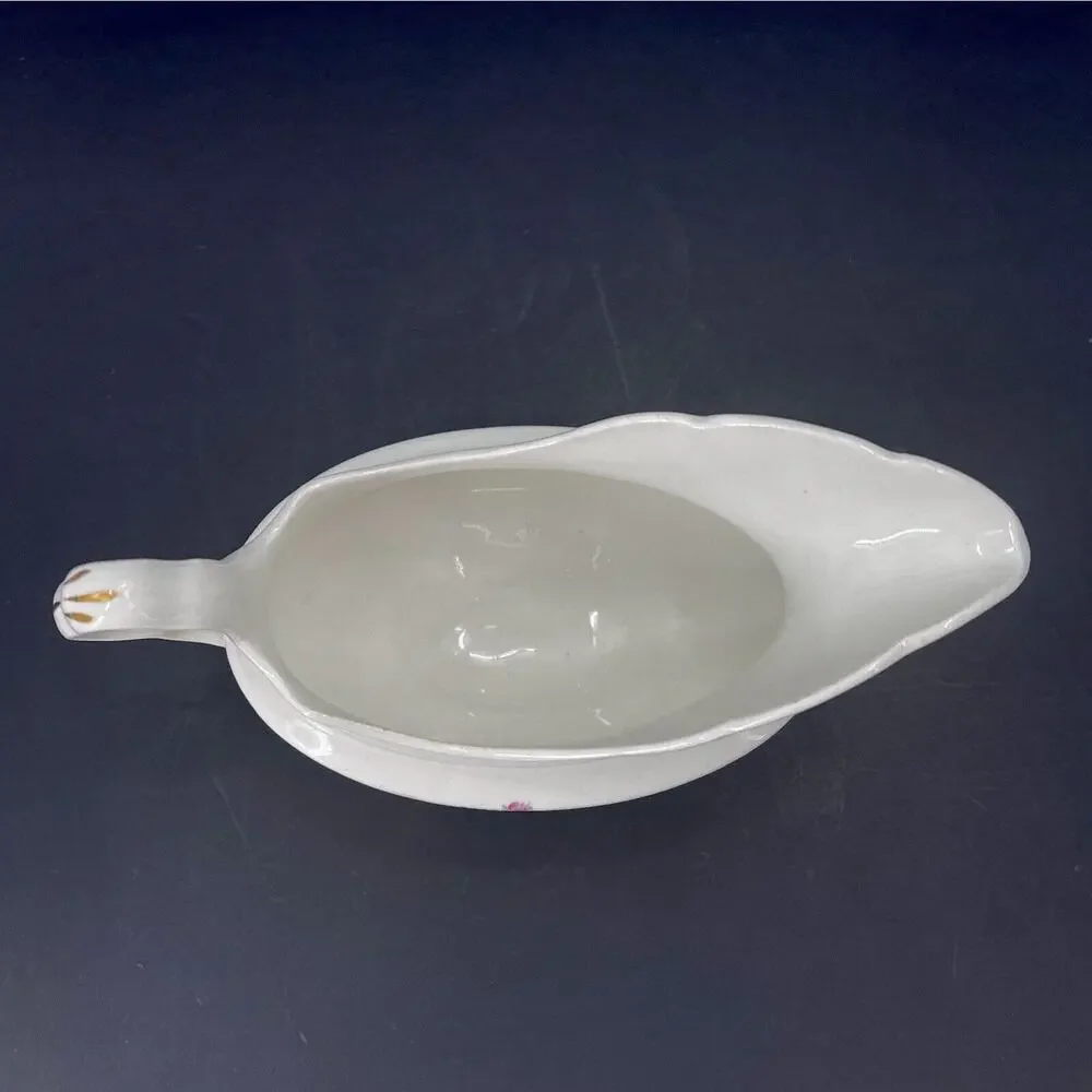 Antique 1900s Homer Laughlin The Angelus Rose Pattern Scalloped Gravy Sauce Boat - Picture 5 of 11